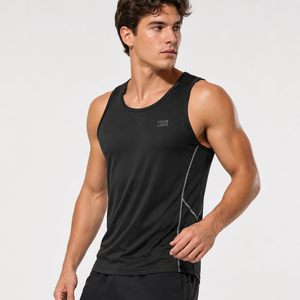 Camiseta sin mangas de corte largo con etiqueta tejida personalizada, diseño de abertura profunda en el codo, tela de algodón acanalado, proveedor mayorista para entrenamiento y running - Product Image 4