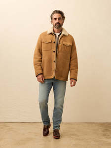 Veste en cuir suédé marron pour homme avec doublure en fausse fourrure, col rabattable, coupe-vent, manteau d'hiver, coupe classique, style décontracté - Product Image 2