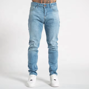 Wholesale New Fashion Elastic Breathable Light Washed Solid Casual Mid Waist Woven Straight-leg Men Denim <b>Jeans</b> for All Seasons - Product Image 6