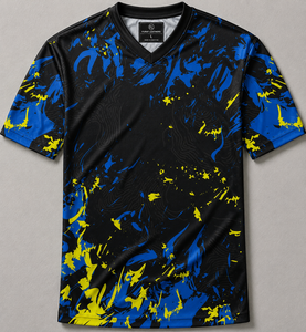 Maillot de basketball sublimé à col en V pour homme FURAT LEATHERS, en polyester respirant, à manches courtes, imprimé géométrique, coupe classique - Product Image 5