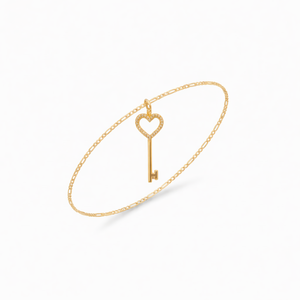 Pendentif Clé Cœur Ouvert en Or Jaune Massif 14K avec Diamant de Laboratoire, Chaîne Câble, Bijou Quotidien, Cadeau pour Petite Amie - Product Image 4