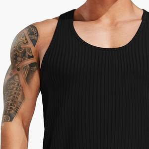 Camisetas sin mangas casuales de algodón elástico acanalado para hombre, talla grande, ajuste muscular, tejido de punto para verano - Product Image 4