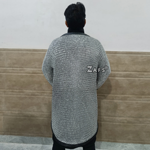 เสื้อเกราะโซ่ยุโรปยุคกลางทำมือ  วงแหวนอะลูมิเนียมแบบเรียบติดหมุด  ตกแต่งด้วยหนัง  ชุดคอสตูมสำหรับการแสดงประวัติศาสตร์ - Product Image 5