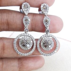 2.93 Cttw White & Brown Diamond Drop <b>Dangle</b> <b>Earrings</b> 925 Sterling <b>Silver</b>, Round Cut Natural Diamond <b>Earrings</b> for Women - Product Image 4