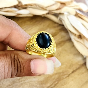 Latest Design <b>Boho</b> Tribal Gemstone <b>Ring</b> Tribal Brass <b>Rings</b> for Women 18k Gold Plated Chevron Onyx Jewelry for Wholesale/OEM/ODM - Product Image 4