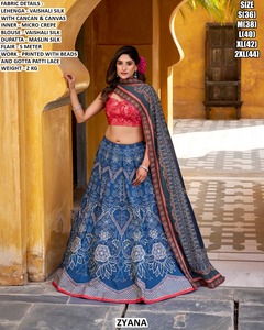 Ensemble Lehenga Choli traditionnel indien Zyana en soie Vaishali avec perles imprimées et dentelle Gotta Patti, tenue ethnique longue jusqu'au sol - Product Image 4