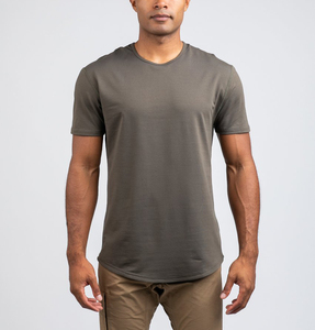 Camiseta de Algodón Premium con Dobladillo Curvo, Corte Ajustado, Cuello Redondo, Manga Corta, Lisa, con Logotipo Personalizado para Hombre, Venta al Por Mayor, Fabricante OEM - Product Image 4