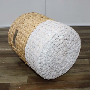 Natural Water Hyacinth Storage <b>Basket</b> Circle Shape Two Tone Woven Eco-Friendly Rustic Multi-Purpose Neatening Container - Product Image 5