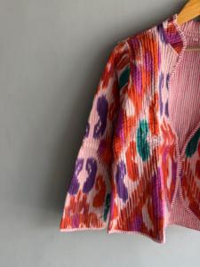 <b>Quilted</b> <b>Jacket</b> Women's V-Neck Three Quarter Sleeve Geometric Spring Fashion Coat Pink Orange Purple Green <b>Patterned</b> Outer gift - Product Image 4