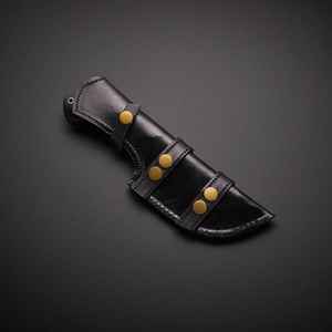 Cuchillo de caza Damasco profesional de alta calidad, hecho a mano con acero Damasco, para exteriores, con mango de madera y funda de cuero. - Product Image 5