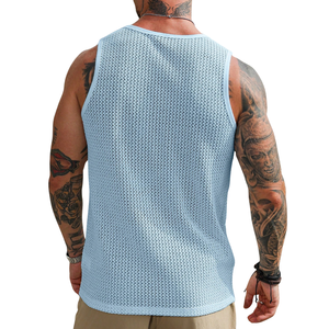 Mens 100% Cotton Open Knit <b>Mesh</b> Tank <b>Top</b> Crew Neck Breathable Summer Casual Streetwear Gym Beach Holiday Fashion Vest XL - Product Image 3