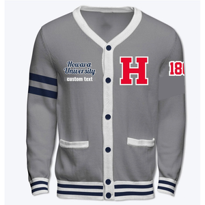 <b>Women's</b> <b>Navy</b> V-Neck University <b>Cardigan</b> Red H Logo Custom Text Vintage Style Full Sleeve Winter Wear Nylon/Acrylic - Product Image 5