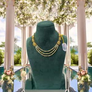 Collar de perlas con capas y cuentas, estilo tradicional indio con diseño de pavo real, de oro macizo de 22 quilates, para mujeres, ideal para bodas. - Product Image 1