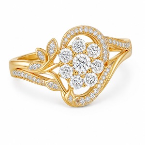 Anillo de Novia de Lujo con Diamantes Cultivados en Laboratorio, Oro Amarillo de 18K, Diseño de Corazón, Espiral, Hoja y Pavé, Geométrico/Floral - Product Image 3