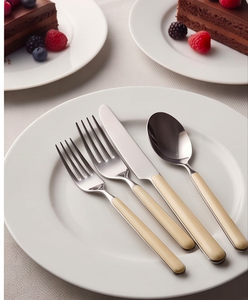 Ensemble de couverts modeste en acier inoxydable argenté avec manche vanille pour table à manger, cuisine, mariage, cadeau d'hôte et service - Product Image 2
