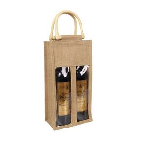 Bolsa de botella de vino de yute ecológica directa de la India con diseño de arpillera serigrafiado y Asa bolsas de compras de tendencia - Product Image 3