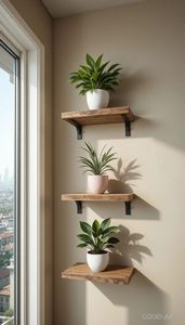 Durable Natural Wood Wall <b>Shelves</b> Floating Storage Display Racks For Books Plants Kitchenware And Decorative Items - Product Image 1