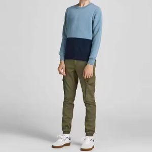 Sudadera de Hombre con Bloques de Color, Dos Tonos, Felpa de Algodón Grueso, Estilo Urbano, Corte Ajustado, Cuello Redondo, Informal, para Deporte y Entrenamiento - Product Image 4