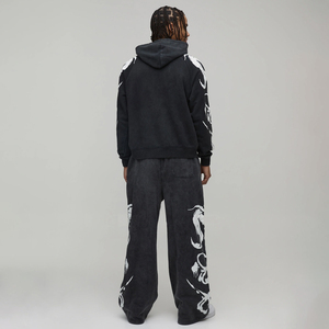 Dragon Printed Stonewashed Joggers Wide Leg Long Streetwear Men's Sweatpants Side Pockets <b>Drawstring</b> Waist Long <b>Trousers</b> - Product Image 2