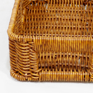 Panier de rangement en rotin tissé à la main, plateau à pain rectangulaire avec poignées intégrées - Product Image 4