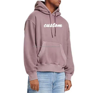 Sudadera con capucha de lana gruesa para hombre, ropa deportiva atlética de ganchillo de gran tamaño, logotipo personalizado bordado, dobladillo crudo estampado de invierno - Product Image 5