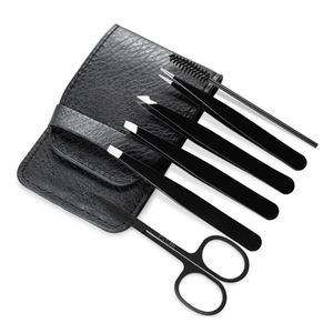 Juego de Pinzas para Cejas de Color Negro Mate con Tijeras de Resorte, Acero Inoxidable Sostenible, Punta Inclinada, Pinzas para Cejas con Logotipo Personalizado - Product Image 6