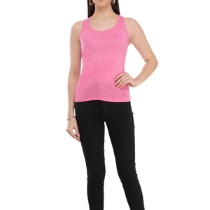 Women's Pink Scoop <b>Neck</b> Knitted Tank Top Solid Color Casual Sleeveless Top Regular Length - Product Image 6