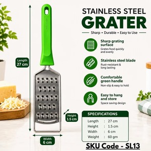 Stainless Steel Handheld Cheese <b>Grater</b> and Lemon Zester with Green Non Slip Handle for Kitchen <b>Food</b> Preparation - Product Image 3