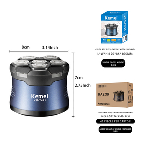 KEMEI KM-T421 Rasoio Elettrico da Uomo con 6 Testine, Batteria al Litio da 1200mAh, 9000 Giri/min, Magnetico, IPX6, Tagliacapelli, Certificato CE ROHS - Product Image 2