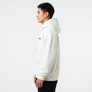 Sweat-shirts à capuche décontractés pour hommes, col à cordon, couleur blanche unie, en coton - Product Image 3