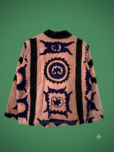 Luxury Women's Y2K Flocking <b>Velvet</b> <b>Blazer</b> Stand Collar Floral Pattern Thick Winter Windproof - Product Image 3