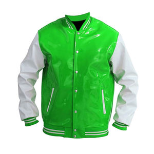 Chaqueta Universitaria Unisex Retro de PVC y Cuero, Estilo Béisbol, con Cuello Alto y Logotipo Frontal - Product Image 1