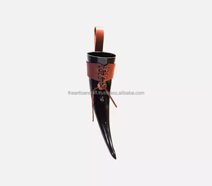 leather holder <b>black</b> <b>polished</b> drinking horn Handcrafted Medieval Accessory for Gifts & Decor by Artisan Craft - Product Image 1
