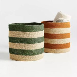 Wholesale Handmade Striped Woven Cotton <b>Rope</b> <b>Storage</b> <b>Basket</b> Decorative Fabric Organizer Bin for Home Decor Laundry Organization - Product Image 1