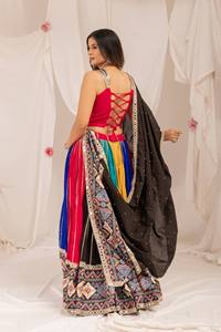 Traditional Indian Wedding Lehenga Set Women's Pure Rayon Colorful Embroidered Floor-Length Skirt with <b>Red</b> <b>Crop</b> <b>Top</b> and Dupatta - Product Image 4