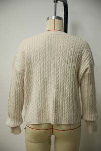 Suéter de Invierno para Mujer, Cuello Redondo, Manga Larga, Tejido de Punto Grueso, 100% Lana, Color Crema, Estilo Normcore, Tejido a Mano - Product Image 5