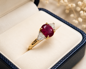 Bague de luxe vintage ovale avec rubis et trois pierres serties griffes, plaqué rhodium, cadeau de mariage, or 10K 14K 18K, argent 925 935 - Product Image 3