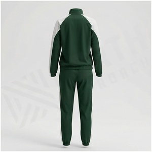 <b>Women</b> Green <b>White</b> Color Blocking Tracksuit Full Sleeve Zipper Stand Collar Sporty <b>Jogger</b> Set Autumn Breathable Polyester Cotton - Product Image 2