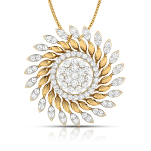 Collar con Colgante de Flor Radiante Chapado en Oro de 18K, Medallón Espiral 3D, Diamantes Premium y Hoja con Racimo de Diamantes, Joyería Fina - Product Image 1