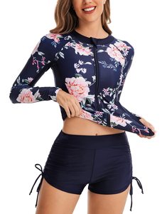 High Quality Plus Size Women Zip Up <b>Rashguard</b> Swim Rash Guard Print Custom Rash Guard Long Sleeve Sublimated Rash Guards - Product Image 4