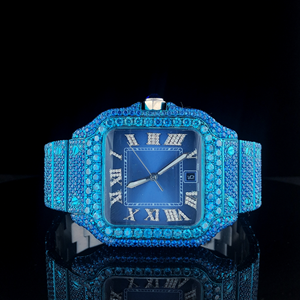 Iced Out Premium Blue Watch Square Fully Diamond Set Automatic Bust <b>Down</b> Luxury Hip Hop Men Premium Sapphire Style Jewelry Watch - Product Image 1