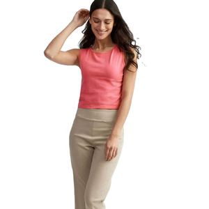 Top Corto sin Mangas para Mujer, Color Rosa, Cuello Redondo, Tejido de Punto, Color Sólido, Casual, Transpirable - Product Image 2