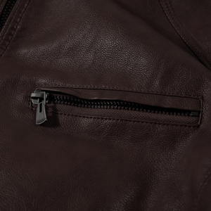 Chaqueta de cuero con logotipo personalizado para hombre, abrigo de motociclista de cuero genuino, cierre de cremallera resistente, ropa de calle a la moda. - Product Image 4