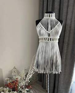 Vêtements de plage, robe en macramé, robe d'anniversaire, tissu brillant, robe de fête, robe de festival, robe à franges, robe noire - Product Image 1