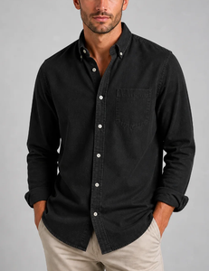 Chemise habillée homme slim en satin 100% coton, col carré, manches longues, unie, pour l'été, décontractée ou formelle, avec logo personnalisé, vente en gros OEM - Product Image 3