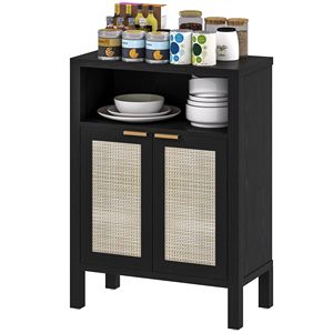 "Distressed Black Modern Luxury Villa <b>Sideboard</b> Buffet Cabinet with Adjustable Shelf" - Product Image 1