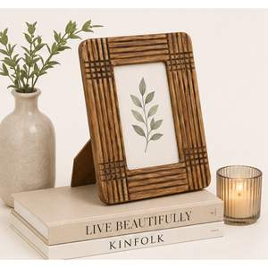 Handcrafted Fluted Wooden Photo <b>Frame</b> Rustic Ribbed Design <b>Picture</b> <b>Frame</b> Tabletop Display <b>Vintage</b> Style Solid Wood Photo <b>Frames</b> - Product Image 6