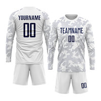 Uniforme de Fútbol Personalizado con Estampado Digital 3D en Blanco y Azul Marino, Cuello en V, Sin Mangas, Transpirable y de Secado Rápido