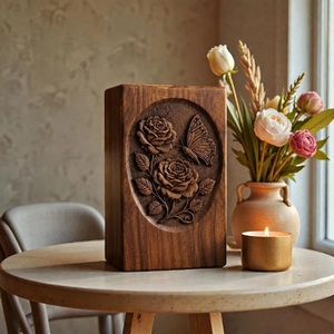 Handcrafted Wooden Urn <b>Box</b> Rose Butterfly Carvings Eco-Friendly Durable <b>Memorial</b> Keepsake Storage (200/220 Cubic Inch Capacity) - Product Image 4