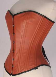 Women's Orange and Black Leather <b>Corset</b> Shapewear Firm Control Over bust Tummy Control With Button Closure Double Steel Boned - Product Image 2